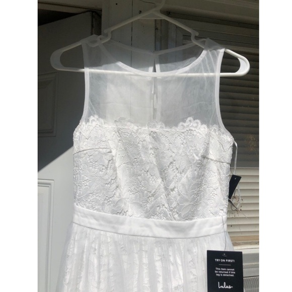 Lulus White Lace Overlay Maxi Cocktail Dress - Picture 6 of 7
